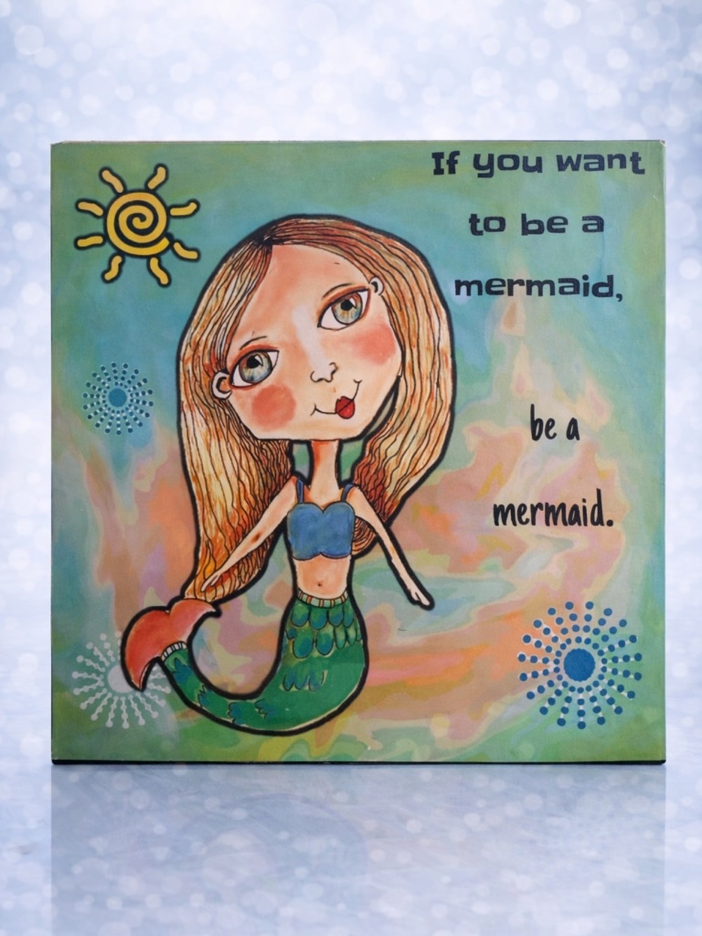 Hand Crafted Mermaid Canvas Art - Teal, Coral & Green